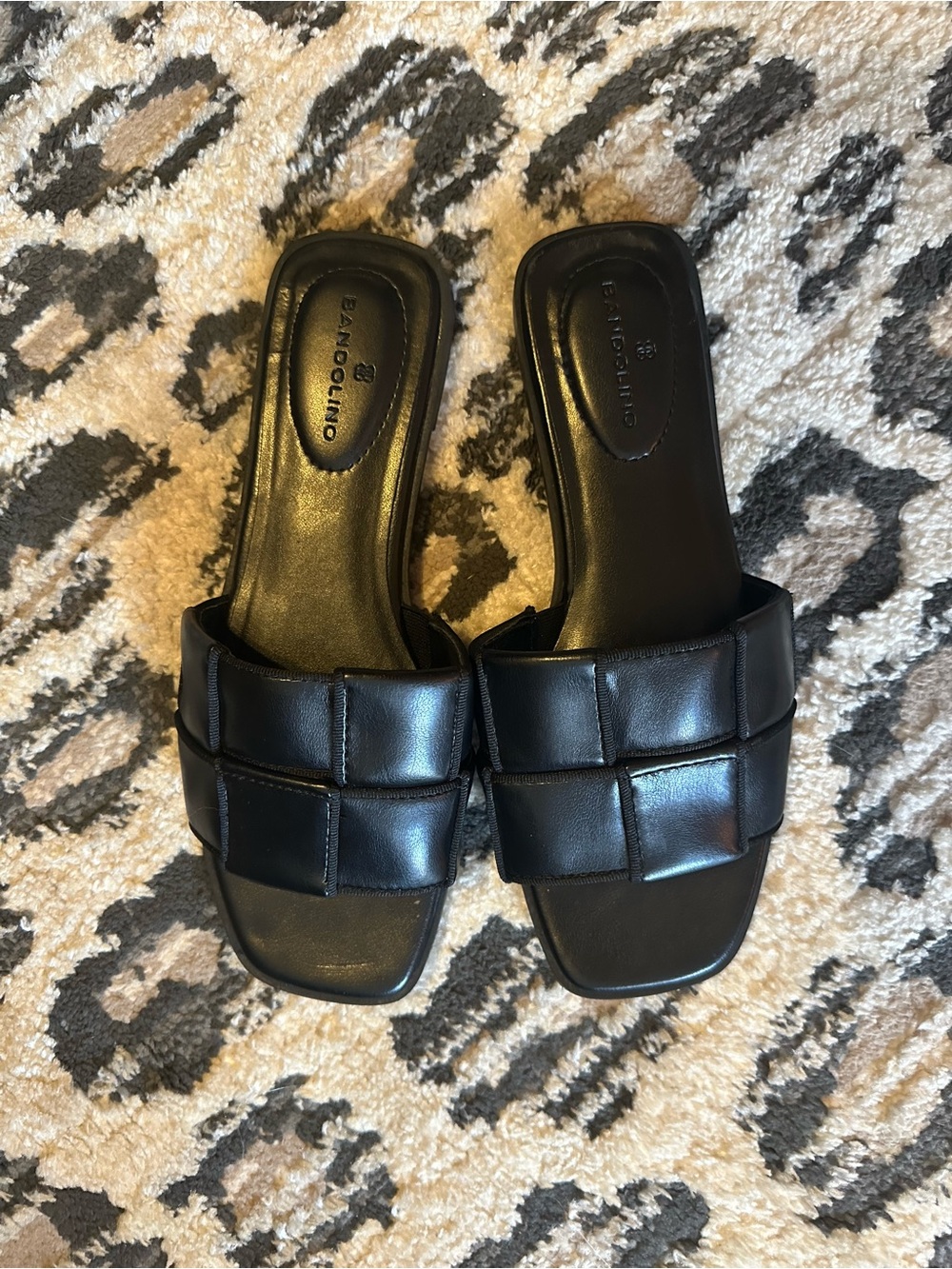 Bandolino Black Quilted Strap Slide Mules